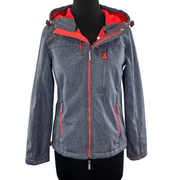 SUPERDRY Gray Original Windrtekker Hooded Soft Shell Jacket Pocket Fleece Size S - Picture 1 of 14